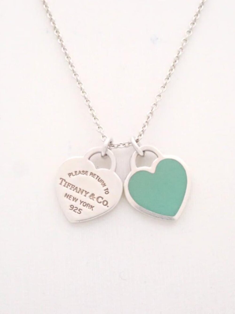 Tiffany & Co. Please Return Double Heart Tag in Blue 925